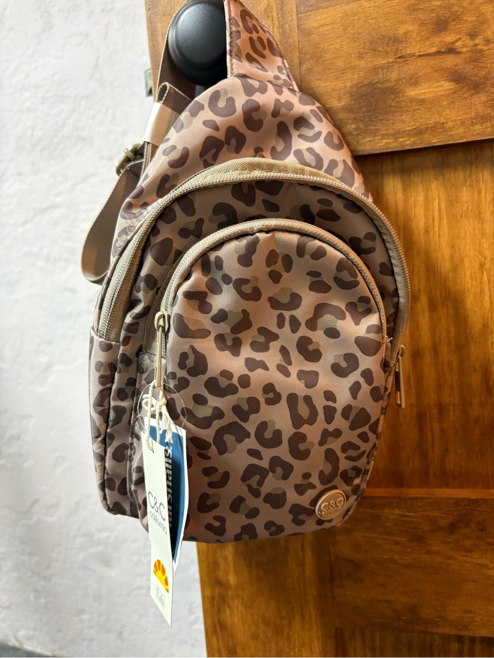 C&C California Leopard Print Crossbody Sling in Brown and Tan